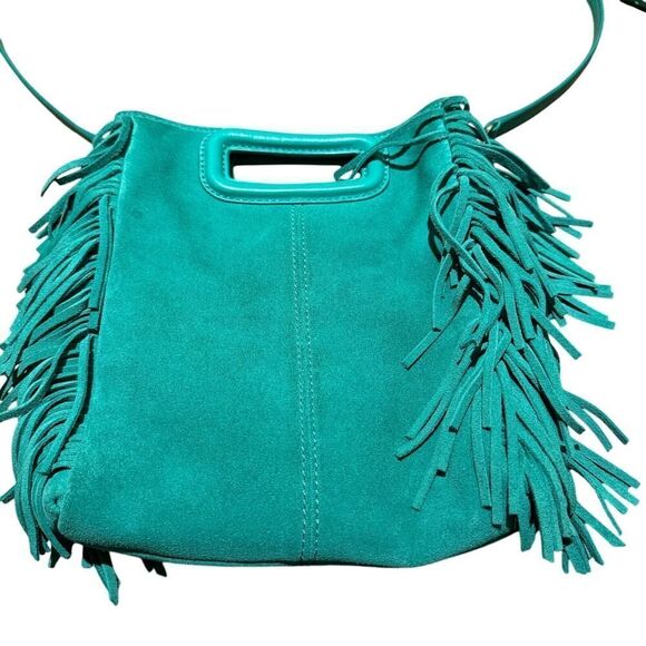 MAJE Suede Fringe Leather Green Shoulder/Hand Bag - Picture 4 of 10